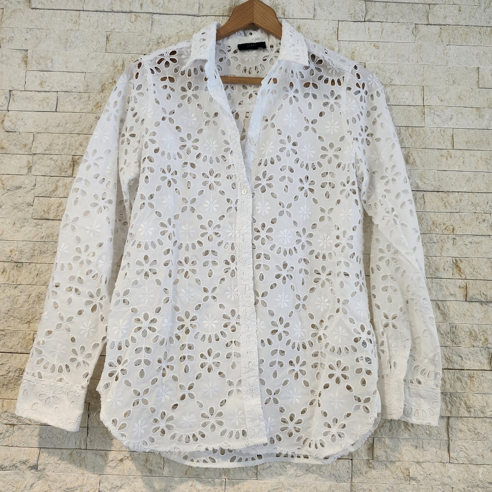 J. Crew White Eyelet Lace Blouse